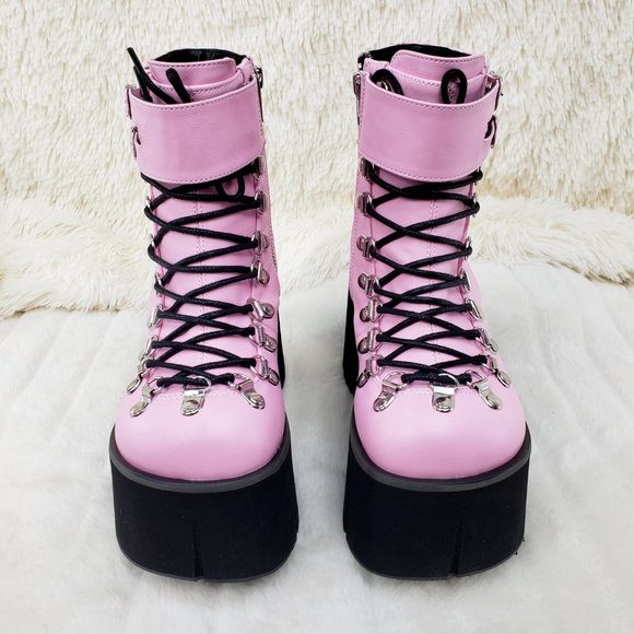 Goth 4 1/2" Platform Faux Lace-Up Ankle Boot in Pink - Picture 12 of 12